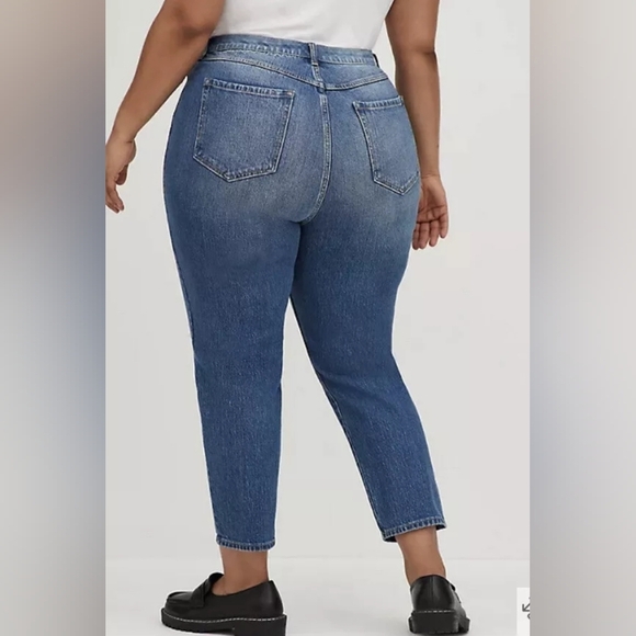 Torrid Premium The Mom Jeans Blue Denim Distressed High Rise - Picture 3 of 9